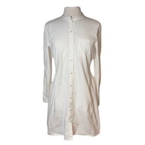 Athleta White Long Sleeve Button Shirt Dress Midi Cinched Waist Pockets Size S P